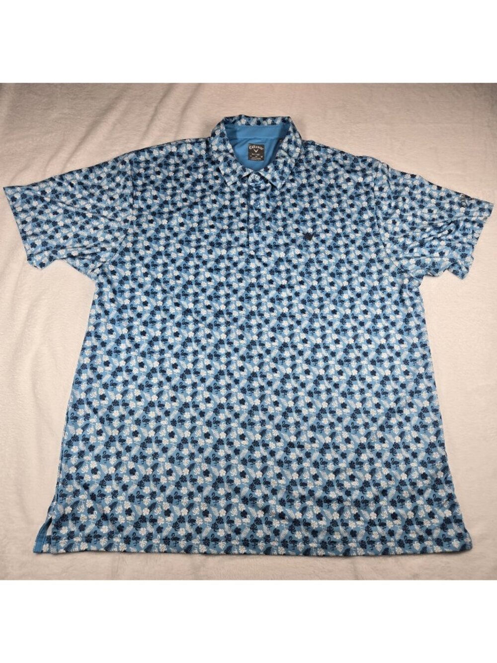 Callaway Opti Dri Mens Golf Polo Shirt Blue Size XLarge Floral Flamingo Print